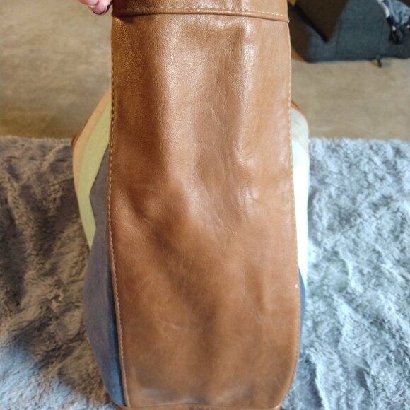 Twiggy London Shoulder Bag Cotton/Linen Vegan Leather Blue Green Beige *FLAWS* - Picture 13 of 16